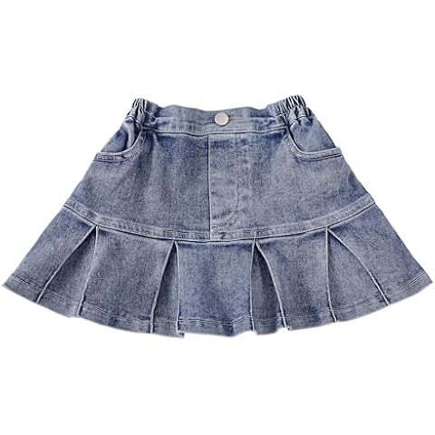 Flofallzique Girls Jean Skirt with Short Underneath Summer Pleated Toddler Denim Skorts for 2-12Years(8 Years, Blue Denim) Cover