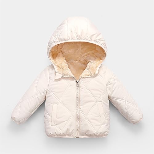 Toddler Boys Girls 𝗛ooded Jacket Long Sleeve Zipper Thick Fluff Coat Winter Windproof Warm Outwear with Pocket2