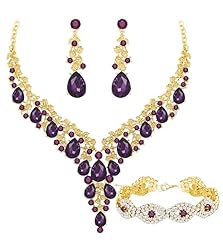 Necklace + Earring + Bracelet (Gold Plated Purple Crystal)