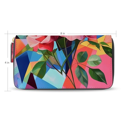 Pink Roses Women's Large Capacity Wallets Holder Wallet Credit Card Clutch Coin Pocket Pu Leather Zipper Closure Deal Gift for Women 212214002