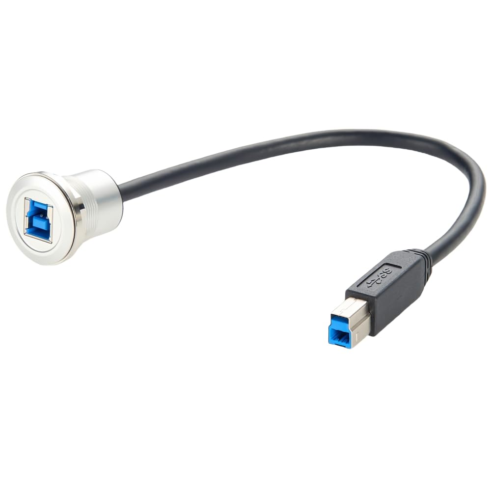 Single Port USB Type B 3.0 Flush Mount Printer Cable Aluminium Superspeed USB B 3.0 Male to Female Round Dash Mount Extension Cord for Dashboard Sync Printing and Data Transferring(0.3M/1FT) (USB 3.0)