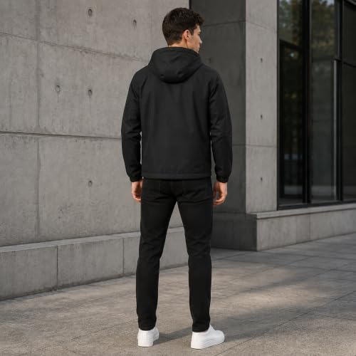 Image of MIA FASHION Men's Hooded Waterproof Rain Jacket Lightweight Wind Resistant Jacket with Zipper Pockets for Bike Riding, Travel & Outdoor Use