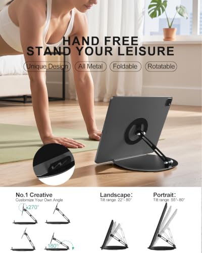 Image of WALI Echo Show 15 /21 Stand, Adjustable Stand for Echo Show 15 /21 and Up to 18 inch Tablets /Portable Monitors, 360 Degrees Rotating Tilt Foldable Show 15, 21 Accessories for Kitchen Home Office, Black