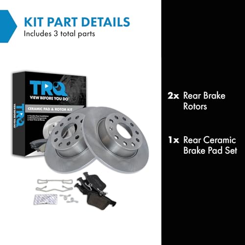 Image of TRQ Rear Brake Pad and Rotor Set Ceramic Compatible with 2015-2020 Audi A3 2015-2018 A3 Quattro 2016-2018 A3 Sportback e-tron 2015-2019 Volkswagen e-Golf