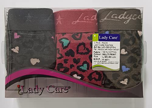 Image of LADY CARE , Panties, Under WEAR, for Women's, Medium Elastic, 3PC Combo Pack, Multi Colour Print, Size M, L, XL, 2XL, 3XL, 4XL, 5XL