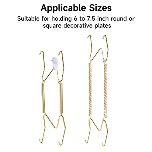 Image of 10-Piece Brass Plate Wall Hangers, 6 Inch Invisible Decorative Plate Holders, Comes with 12-Piece Wall Hooks