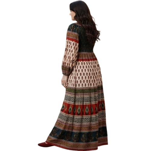 Image of Women's Cotton Dress Jaipuri Sanganeri Print Midi Long Dress Printed Fit and Flare Maxi Dress A-Line Gown Dress Maxi Skirt, Mandala (Free Size)