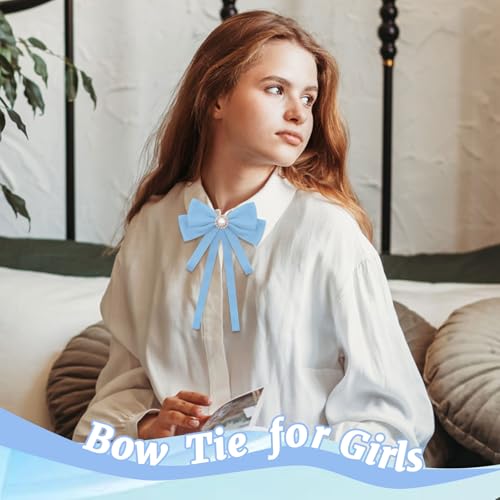 Image of LJBFNN Bow Ties for Women, Adjustable Pre Tied Bow Tie Solid Color Ribbon Bowtie for Girls Ladies Party Daily Cosplay School