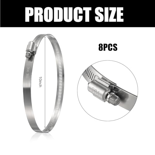 Image of Boao Adjustable 304 Stainless Steel Duct Clamp Hose Clamp,8 Pieces,10 Inch