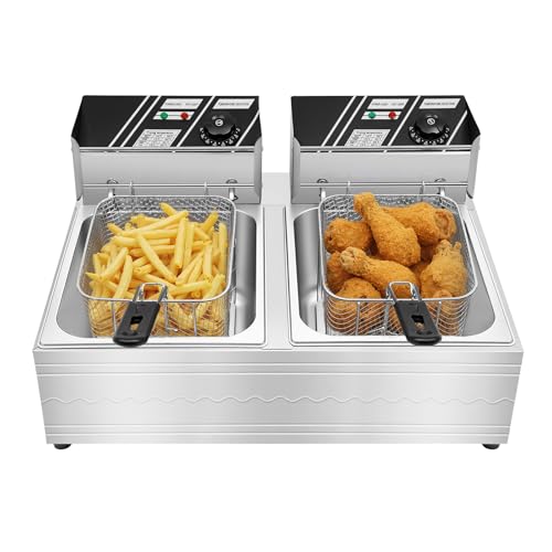 Friteuse Électrique Professionnelle Double Bac, Friteuse Commerciale 6L+6L Inox avec Thermostat...