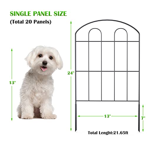 20 Pack Decorative Garden Fence Outdoor 24In (H) X 22Ft (L) Coated Metal Rustproof Landscape Wrought Iron Wire Border Folding Patio Fences Flower Bed Fencing Animal Barrier Section Panels Decor Picket #TOP1