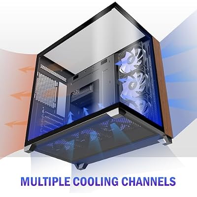 KEDIERS PC CASE ATX 6 PWM ARGB Fans Pre-Installed, Mid Tower Computer Case with Full-View Tempered Glass, Type-C,Printed Walnut Wood Panels,Support 360mm Radiator,Black Gaming Case (P7)