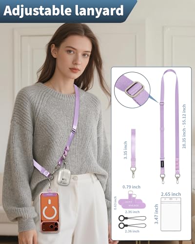 Image of VVAAGG Cell Phone Lanyard for iPhone: Adjustable Phone Strap Crossbody Neck and Wrist Strap Anti-Theft Lanyard Travel Essential Compatible for iPhone Android Smartphones Purple