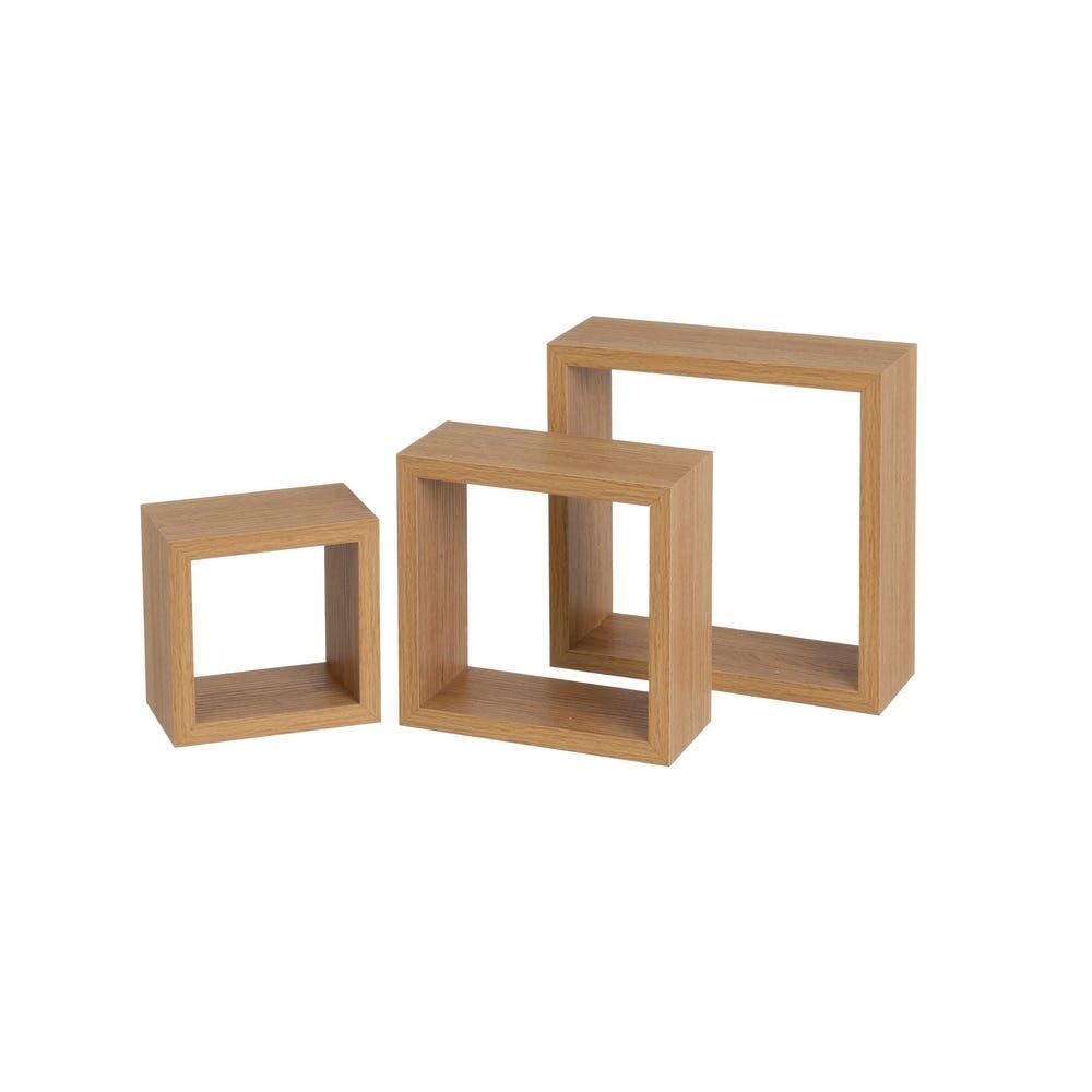 Étagères en MDF chêne Miel : rangement mural modulable pour livre, cadre et plante