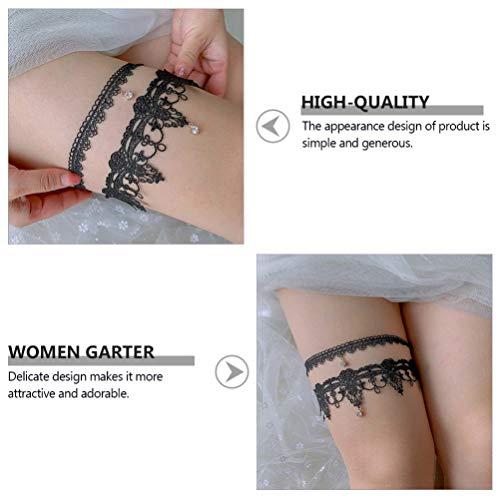 ABOOFAN 1 Pares Do Casamento Lace Garter Cintos Strass Stretchable Pérola Perna Anel para O Partido