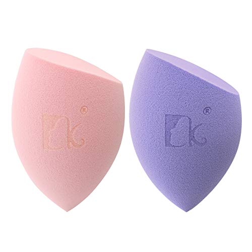 DOLOVEMK 2 PCS/Pack Juego de licuadora de esponja de maquillaje, esponja de base suave sin látex, licuadoras de mezcla de belleza suave con forma de oliva oblicua (rosa y morado)