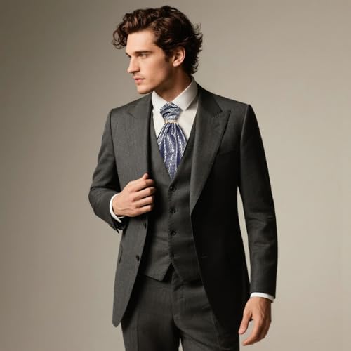 Image of DiBanGu Silk Woven Ascot Cravat with Pocket Square Set for Men