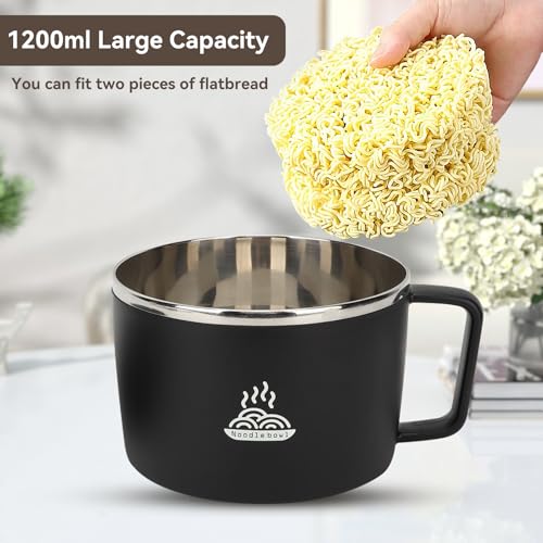 HERCHR Microwave Ramen Bowl Set Ramen Cooker with Handles Noodle Bowls with Lid and Chopsticks, 1200ml Noodle Cooker Bowl Set Large Soup Bowl Dishwasher Safe For Home Office College Dorm Room(black) by HERCHR - Used condition - Image 5