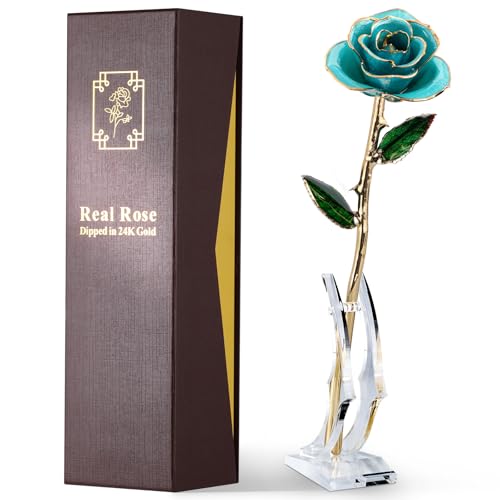 Image of 24K Gold Dipped Real Rose, Preserved Gift for Her, Turquoise Blue