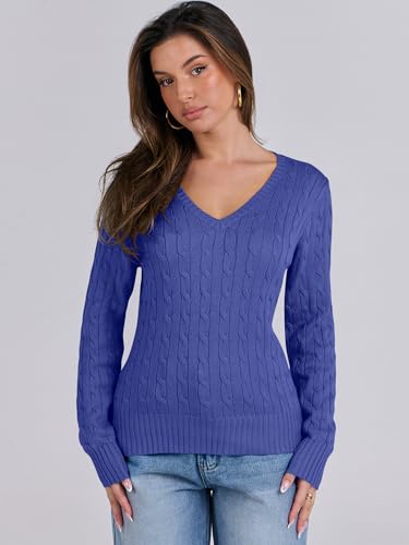 Image of ANRABESS Women's Cable Knit V Neck Fitted Sweaters