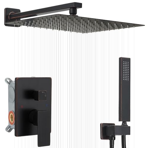 Image of Shower Faucet Set 16 Inch Wall Mount Rain Shower System, All Metal Shower Fixtures - Oil Rubbed Bronze