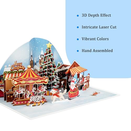 TaNoTool Christmas Town 3D Pop-Up Greeting Card – Handmade Paper Holiday Card with Santa, Tree & Carousel Scene, 6x8 Inches Pop Up Christmas Card for Kids, Family, Grandpa, Mom, Couples & All Ages - Image 3
