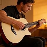 Acoustic Guitar Kits for Beginners Adults, Cutaway Acustica Guitarra Bundle Kit Wooden Bowl Guitarra Starter Set Package(Natural wood color,41in)
