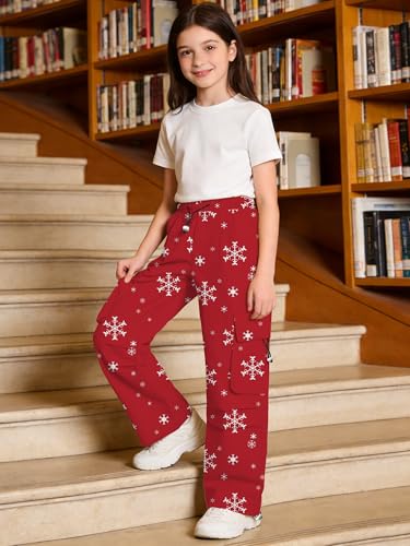 Image of SANGTREE Girls Parachute Pants Loose Lightweight Drawstring Waist Hip Hop Cargo Pants,6-16 Years