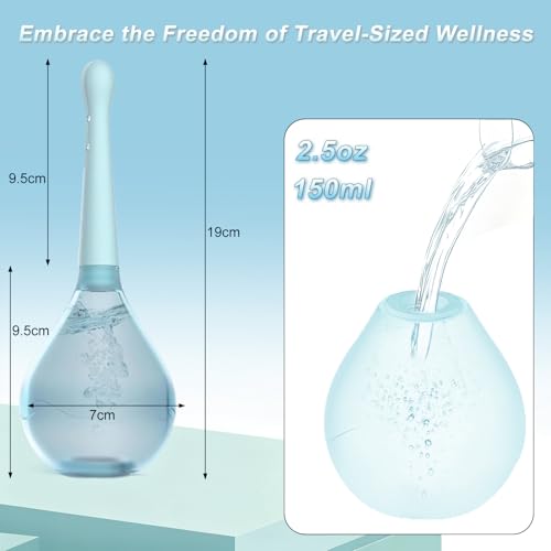Image of Enema Douche for Men & Women - Anti Back-Flow Anal Bulb with 5-Opening Spray Tip, 150ml Portable Kit for Personal Intimate Hygiene (Blue)