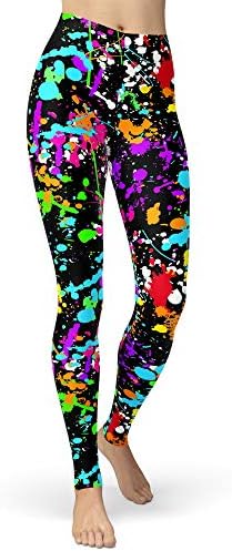 sissycos Women's 80s Leggings Artistic Splash Printed Buttery Soft Stretchy Pants (Large, Color Splash)