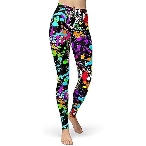 sissycos Women's 80s Leggings Artistic Splash Printed Buttery Soft Stretchy Pants (Medium, Color Splash) Cover