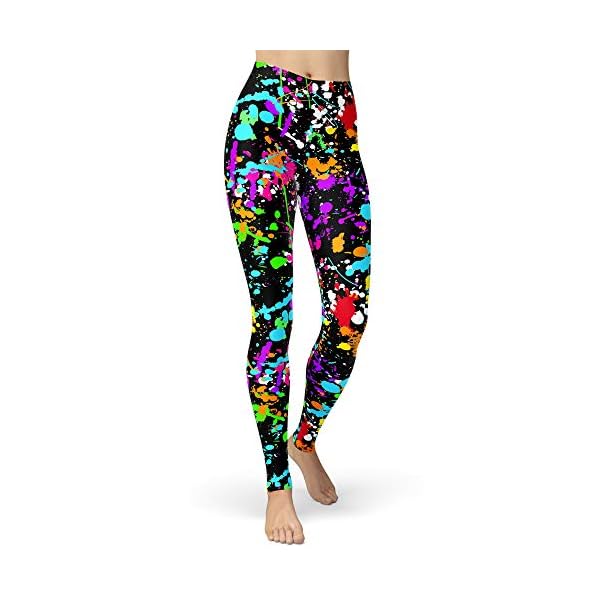 sissycos Women’s 80s Leggings Neon Artistic Splash Printed Buttery Soft Stretchy Pants