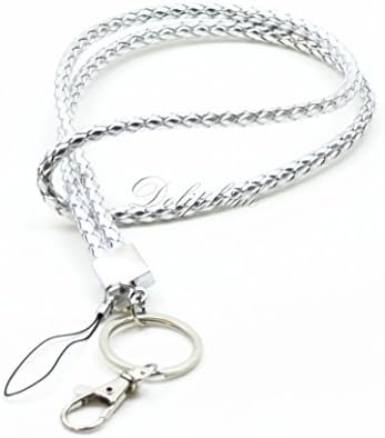 Braided PU Leather Necklace LANYARDs Keychain for Key, ID Holder, Cell Phone, USB, or Camera (Silver)
