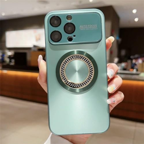 Coque iPhone 13 Pro Max paillettes diamant avec anneau magnétique aurora vert mat