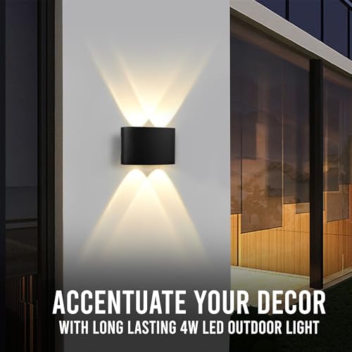 Image of Gesto 4W Waterproof Led Wall Light for Home Decoration - Up Down 2-Way LED Wall Lamp | IP65 Outdoor Fancy Wall Lights for Balcony,Gate,Elevation,Garden,Patio | Decorative Wall Mount Light -Pack of 1