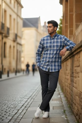 Image of JHABAK'S Cotton Blend Unstitched Checkered Fabric for Men - 2.35m Shirt Piece / 3m Kurta Piece - Width 36 Inches