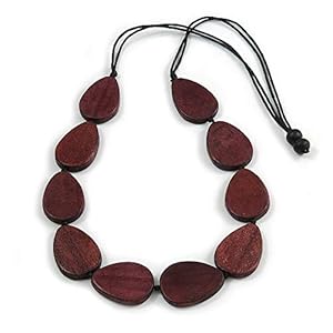 Avalaya Geometric Brown Wood Bead Black Cord Necklace – 80cm Long Adjustable
