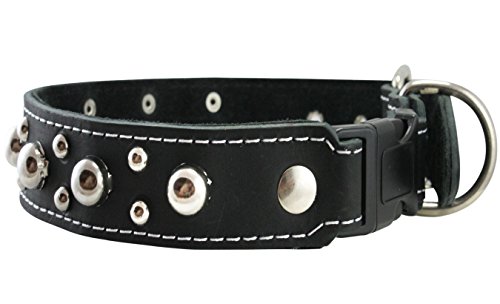 Black Genuine Leather Studded Dog Collar, Soft Suede Padded1.5 Wide. Fits 17"-20" Neck #TOP2