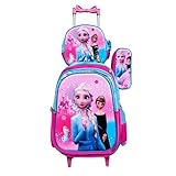 Kit Mochila Infantil da Frozen em 3D Alto Relevo com Rodinhas + Lancheira Térmica + Estojo Escolar