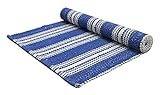The Home Talk Cotton Yoga Mat with Carry Strap, 100% Organic Foldable Large Yoga Mat for Travel, Skid Free Mat for Exercise, Absorbent Yoga mat for Pilates, Cotton Weave, 24'x72' - Blue Stripe