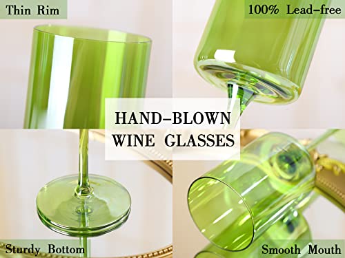 Colored Wine Glasses Set Of 6 - Square Wine Glasses With Stem And Flat Bottom,Multi Colored Wine Glasses Set Of 6，Hand-Blown Crystal Wine Glasses- Unique Gifts For Wine Lovers, Wedding-13Oz #TOP3