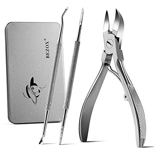 BEZOX Toe Nail Clippers with Toenail Lifter and File Set, Toenail Treatment Kit for Ingrown Toenail and Thick Nails, Premium Stainless Steel Ingrown Toenail Tools for Men and Women