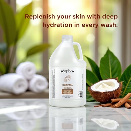 Image of Soapbox Liquid Hand Soap Gallon Refill, Coconut Milk & Sandalwood | Vegan, Paraben Free, Moisturizing, Natural Hand Wash for Kitchen and Bathroom, 128oz Gallon Refill (Pack of 1)
