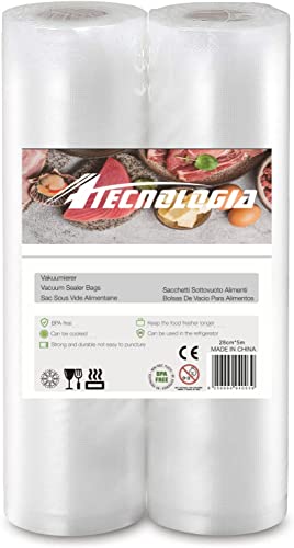 Atecnologia Professionelle Vakuumbeutel für Lebensmittel 2 Rollen à 500 cm x 28 cm geprägte Oberfläche BPA-frei verwendbar mit allen Vakuumiermaschinen Cover