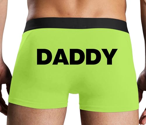 Knaughty Knickers Daddy Mens Neon Yellow Boxer Briefs Stretchy No Fly with Sexy Colorful Adult Design