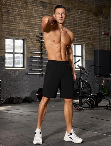 SILKWORLD Men's Athletic Running Shorts 2 in 1 Quick Dry Basketball Training Shorts 9 Inch Gym Workout with Zip Pockets4