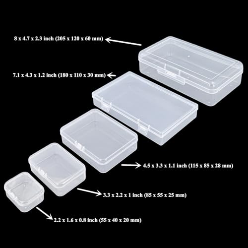 Image of 42 Pack Rectangular Clear Plastic Storage Containers | Mixed Sizes, Hinged Lid, For Beads and Small Craft Items