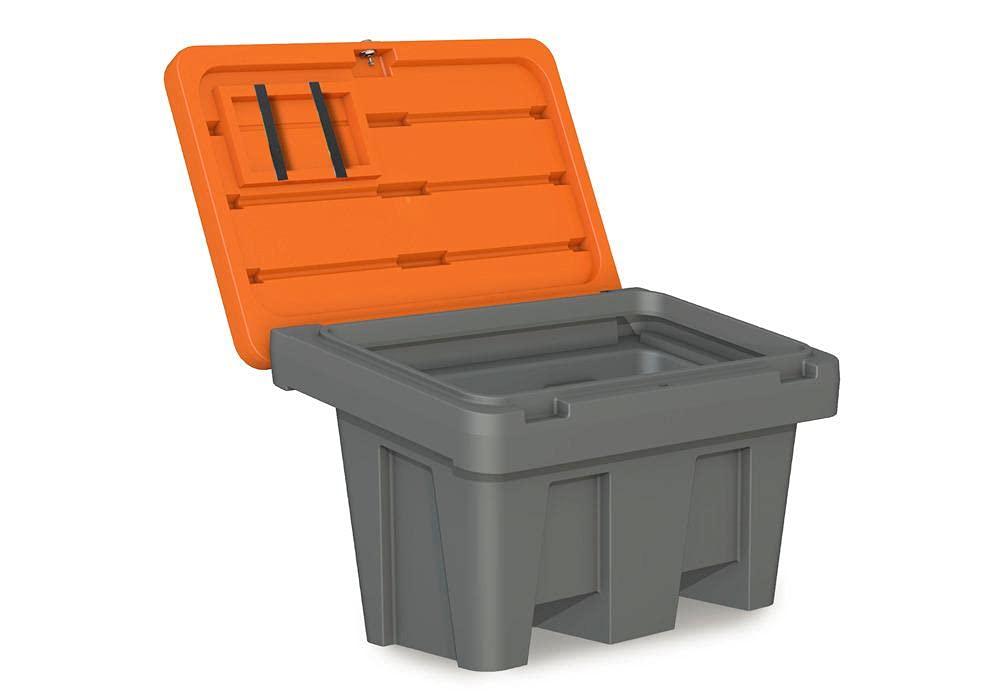 Streugutbehälter, aus Polyethylen, grau/orange, 150 Liter Volumen, stapelbar, zum Lagern von Streusalz und Streugut