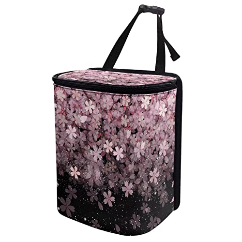 Image of Talayituse Cherry Blossom Print Car Trash Can with Lid, Leak Proof Auto Trash Bag Hanging Vehicle Garbage Can Multipurpose Storage Container for Back Seat Road Trip