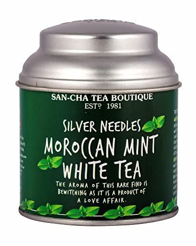 Image of Sancha Tea Boutique, Moroccan Mint White Tea, 25g Loose Leaves | Refreshing & Calming Silver Needle White Tea with Real Mint | Detox & Antioxidant Rich | Micro-Batch Blended